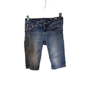 Miss Me girls Distressed Denim Bermuda Shorts Size 12 With Rhinestone Embellishm
